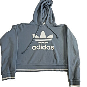 Adidas Originals Cropped Hoodie Trefoil Logo Slate Blue Womens XS